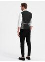 Ombre Clothing Pánská vesta bez klop v jemné kostkované barvě - grafitová V2 OM-BLZV-0123