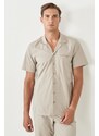 ALTINYILDIZ CLASSICS Men's Beige Slim Fit Slim Fit Mono Collar Short Sleeved Casual Shirt.