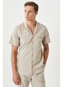 ALTINYILDIZ CLASSICS Men's Beige Slim Fit Slim Fit Mono Collar Short Sleeved Casual Shirt.