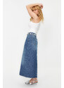 Trendyol Blue Stitching Detailed High Waist Maxi Denim Skirt