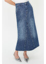 Trendyol Blue Stitching Detailed High Waist Maxi Denim Skirt