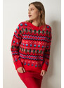 Happiness İstanbul Women's Red Patterned Wool Knitwear Sweater