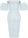 Trendyol Light Blue Belted Lined Textured Woven Self Patterned Elegant Evening Dress