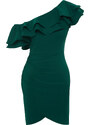 Trendyol Emerald Green Single Sleeve Ruffled Elegant Evening Dress