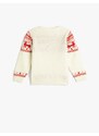 Koton Sweater Deer Pattern Round Neck Soft Textured