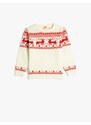 Koton Sweater Deer Pattern Round Neck Soft Textured