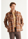 AC&Co / Altınyıldız Classics Men's Brown-mink Oversize Wide Cut Buttoned Collar Plaid Lumberjack Winter Shirt Jacket