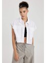 DEFACTO Oversize Fit Pocket Crop Short Sleeve Shirt