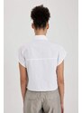 DEFACTO Oversize Fit Pocket Crop Short Sleeve Shirt