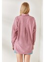 Olalook Dried Rose Palm Sequin Detailed Oversized Woven Poplin Shirt