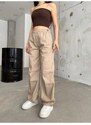 BİKELİFE Women's Beige Pajamas Parachute Pants