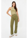 Trendyol Khaki Wash Effect Pocket Detailed High Waist Straight Jeans