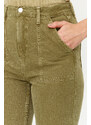 Trendyol Khaki Wash Effect Pocket Detailed High Waist Straight Jeans