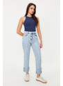 Trendyol Light Blue Folded Leg High Waist Straight Jeans