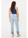 Trendyol Light Blue Folded Leg High Waist Straight Jeans