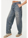 Trendyol Dark Blue Pale Effect Vintage Low Waist Skater Jeans