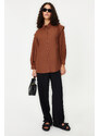 Trendyol Dark Brown Balloon Sleeve Cotton Woven Shirt