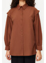 Trendyol Dark Brown Balloon Sleeve Cotton Woven Shirt