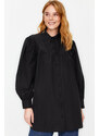 Trendyol Black Collar Detail Comfortable Cut Cotton Woven Shirt