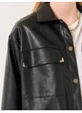 Jimmy Key Black Long Sleeve Stylish Leather Shirt Jacket