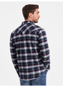 Ombre Men's checkered flannel shirt with pockets - navy blue and red
