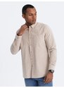 Ombre Men's REGILAR FIT cotton shirt with pocket - beige