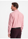 Ombre Clothing Pánské bavlněné tričko REGULAR FIT s kapsičkou - růžové V3 OM-SHOS-0153