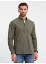 Ombre Clothing Pánská bavlněná košile REGULAR FIT s kapsou - khaki V4 OM-SHOS-0153