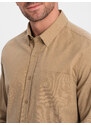 Ombre Men's REGILAR FIT cotton shirt with pocket - light brown