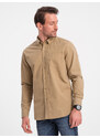 Ombre Men's REGILAR FIT cotton shirt with pocket - light brown