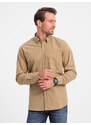 Ombre Men's REGILAR FIT cotton shirt with pocket - light brown