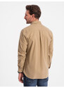 Ombre Men's REGILAR FIT cotton shirt with pocket - light brown