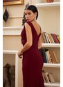 Carmen Claret Red Sandy Long Evening Dress with a Slit