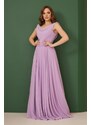 Carmen Lilac Chiffon Degajee Neck Long Evening Dress And Invitation Dress