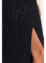 Trendyol Navy Blue Striped Slit Detailed High Waist Maxi Knitted Skirt