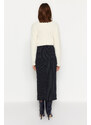 Trendyol Navy Blue Striped Slit Detailed High Waist Maxi Knitted Skirt