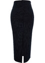 Trendyol Navy Blue Striped Slit Detailed High Waist Maxi Knitted Skirt