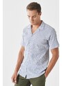 AC&Co / Altınyıldız Classics Men's White-navy Blue Comfort Fit Comfy Cut Monocollar See-through Striped Shirt.