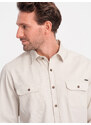 Ombre Clothing Pánská bavlněná košile REGULAR FIT s kapsami na knoflíky - olivová V4 OM-SHCS-0146