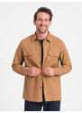 Ombre Clothing Pánská bavlněná košile REGULAR FIT s kapsami na knoflíky - velbloudí V2 OM-SHCS-0146