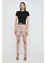 Džínové šortky Pinko dámské, hnědá barva, vzorované, high waist, 103029.A1NH