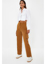 Trendyol Brown Cargo Straight/Straight Fit Woven Double Pocket Woven Trousers