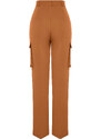 Trendyol Brown Cargo Straight/Straight Fit Woven Double Pocket Woven Trousers