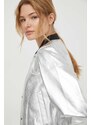 Kožená bunda bomber Pepe Jeans dámská, stříbrná barva, přechodná