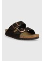 Semišové pantofle Birkenstock Arizona dámské, hnědá barva, 1027083