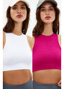 Trendyol Fuchsia-White 2-Piece Seamless/Seamless Light Support/Shaping Knitted Sports Bra