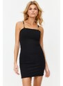 Trendyol Black Fitted Elegant Evening Dress with Knitted Accessories