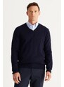 ALTINYILDIZ CLASSICS Men's Navy Blue Standard Fit Normal Cut V-Neck Knitwear Sweater.