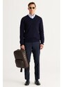 ALTINYILDIZ CLASSICS Men's Navy Blue Standard Fit Normal Cut V-Neck Knitwear Sweater.