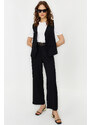 Trendyol Black Linen Look Elegant Vest Trousers Woven Bottom Top Suit